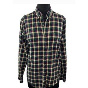 J. Crew AT948 Green Yellow Red Plaid Brushed Twill Slim Fit Cotton Shirt Size M